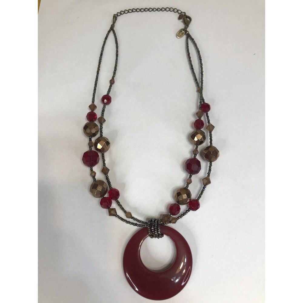 Lia Sophia Red Sopha Cinnabar 16-19 inch Necklace Circle Medallion A-LS1-5